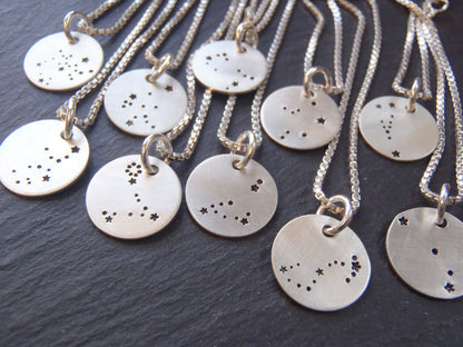Zodiac constellation necklace hand stamped on sterling silver - Drake Designs Jewelry