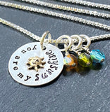 sterling silver you are my sunshine necklace with gold sun. grandma or mom necklace with birthstones - drake designs jewelry