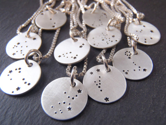 Zodiac constellation necklace hand stamped on sterling silver - Drake Designs Jewelry