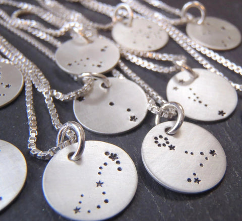 Zodiac constellation necklace hand stamped on sterling silver - Drake Designs Jewelry