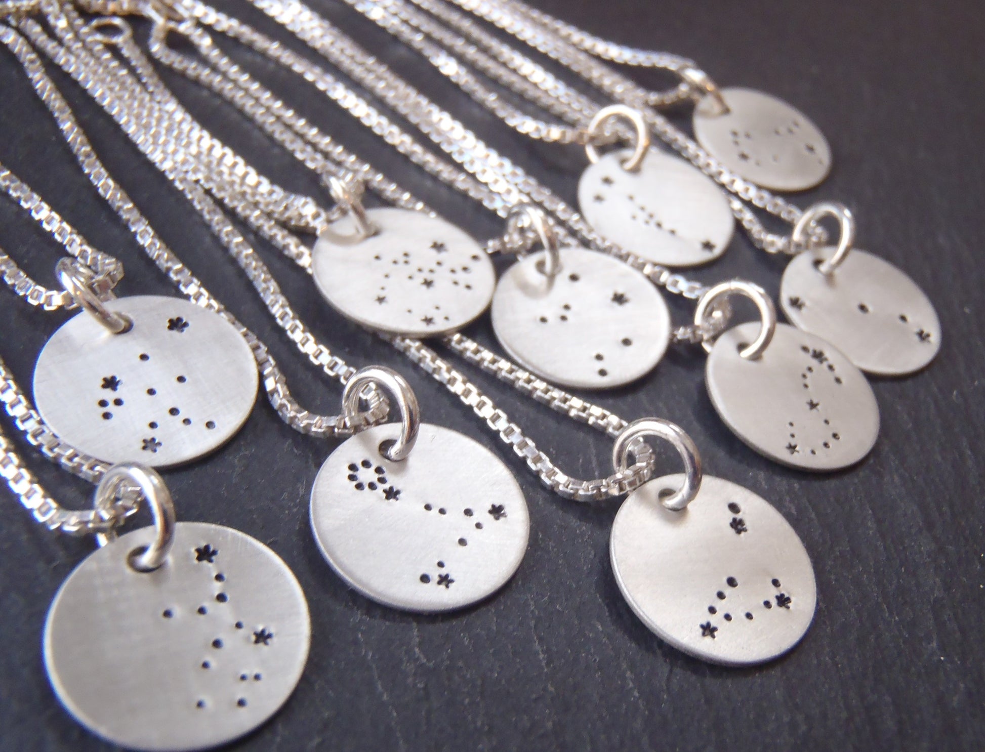 Zodiac constellation necklace hand stamped on sterling silver - Drake Designs Jewelry
