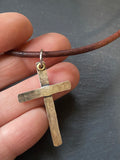 hammered mens cross necklace with golden brass accent christian gift for him - drake designs jewelry