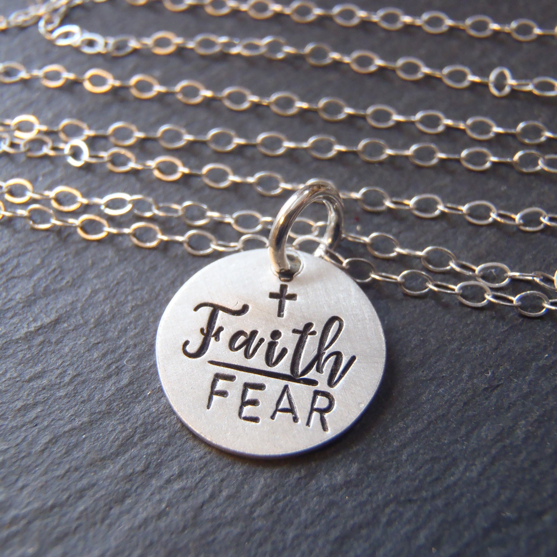Sterling silver faith over fear necklace - Drake Designs Jewelry