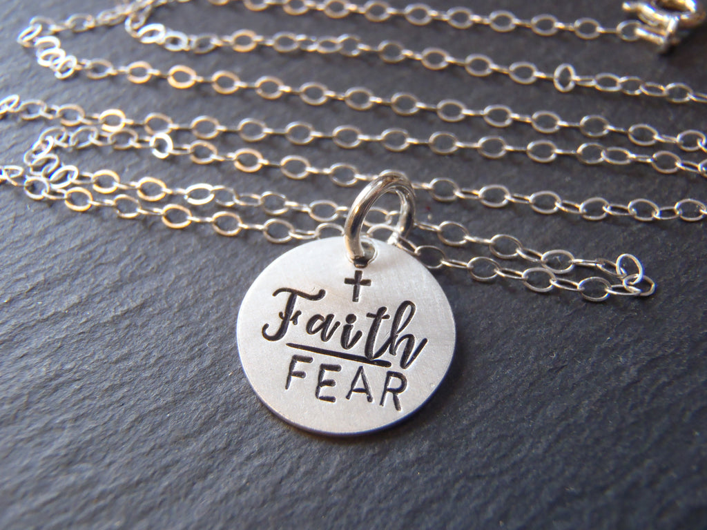 Sterling silver faith over fear necklace - Drake Designs Jewelry