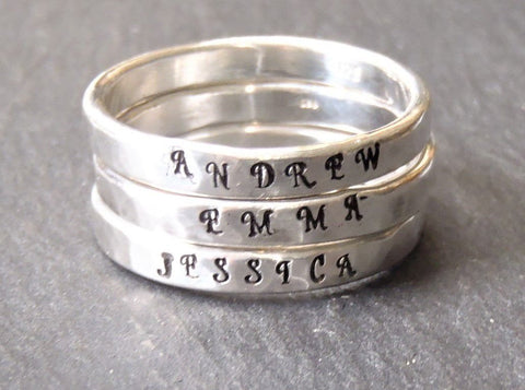 Personalized Stacking name rings for mom in sterling silver - Drake Designs Jewelry