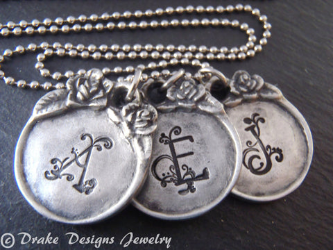 Vintage style initial necklace personalized - Drake Designs Jewelry