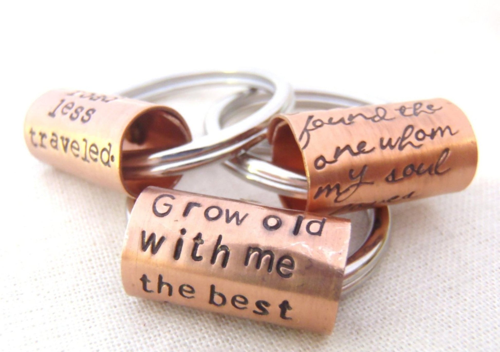 7th Anniversary Traditional Copper Anniversary Gift - Personalized Keychain with Custom Quote Hand Stamped - drake designs jewelry