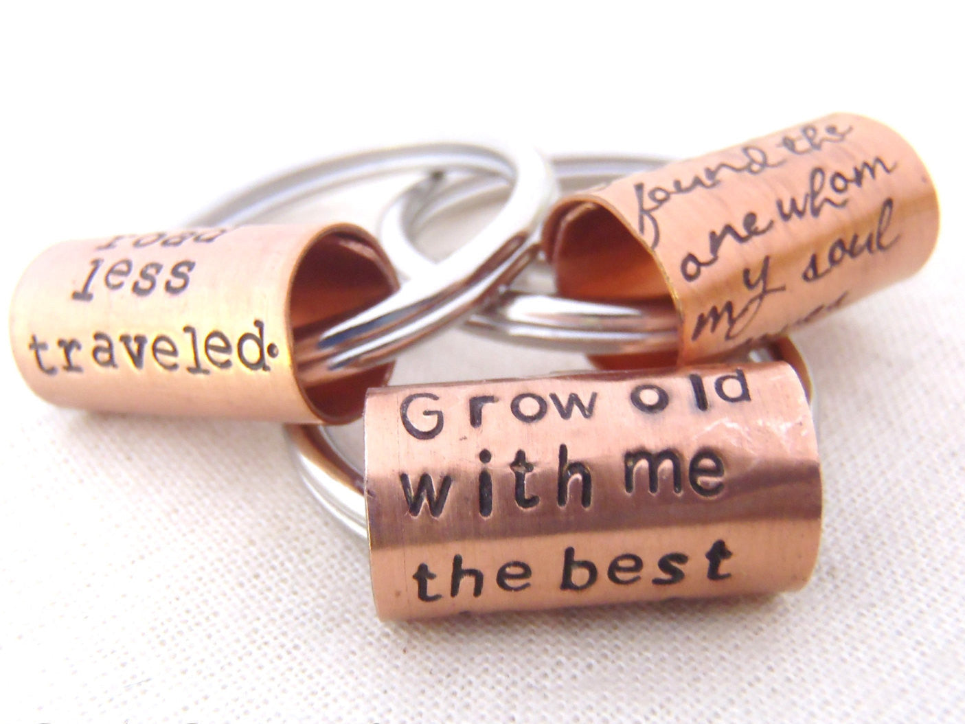 Traditional Seventh Anniversary Copper Anniversary Gift - Personalized Keychain with Custom Quote Hand Stamped - drake designs jewelry