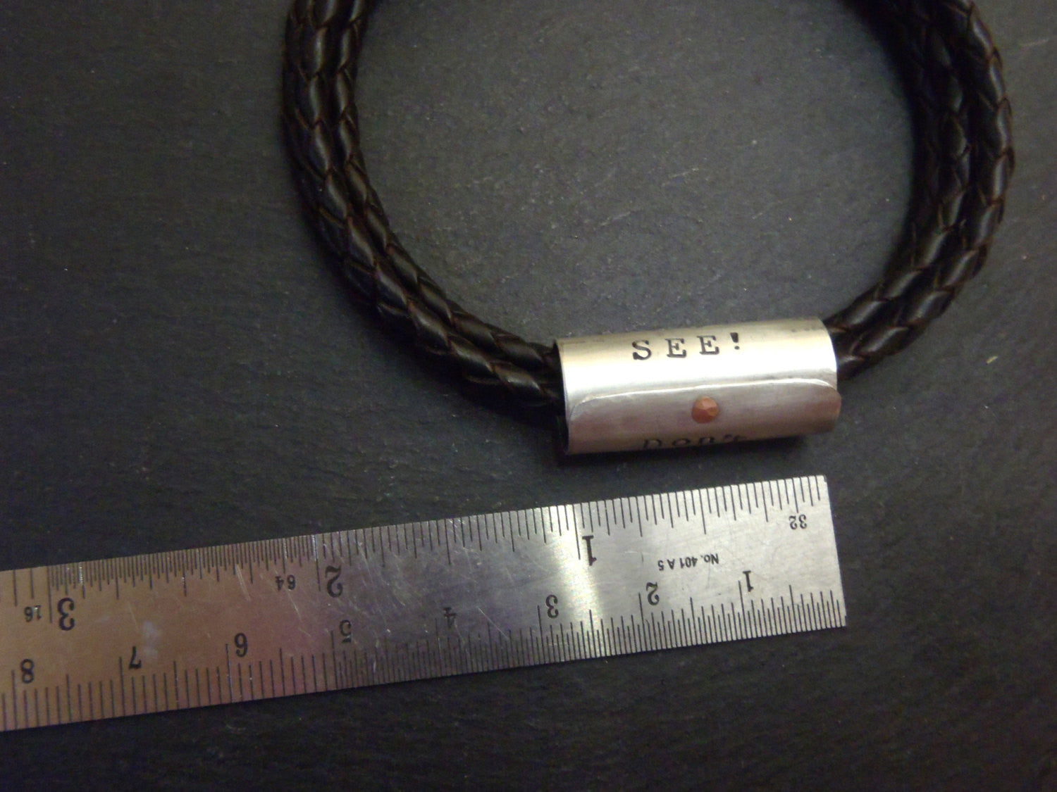 Men's or Women's personalized leather bracelet with your personalized meaningful message - Drake Designs Jewelry