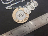 Mixed metal Children's initial necklace for moms with couples initials and anniversary date - Drake Designs Jewelry
