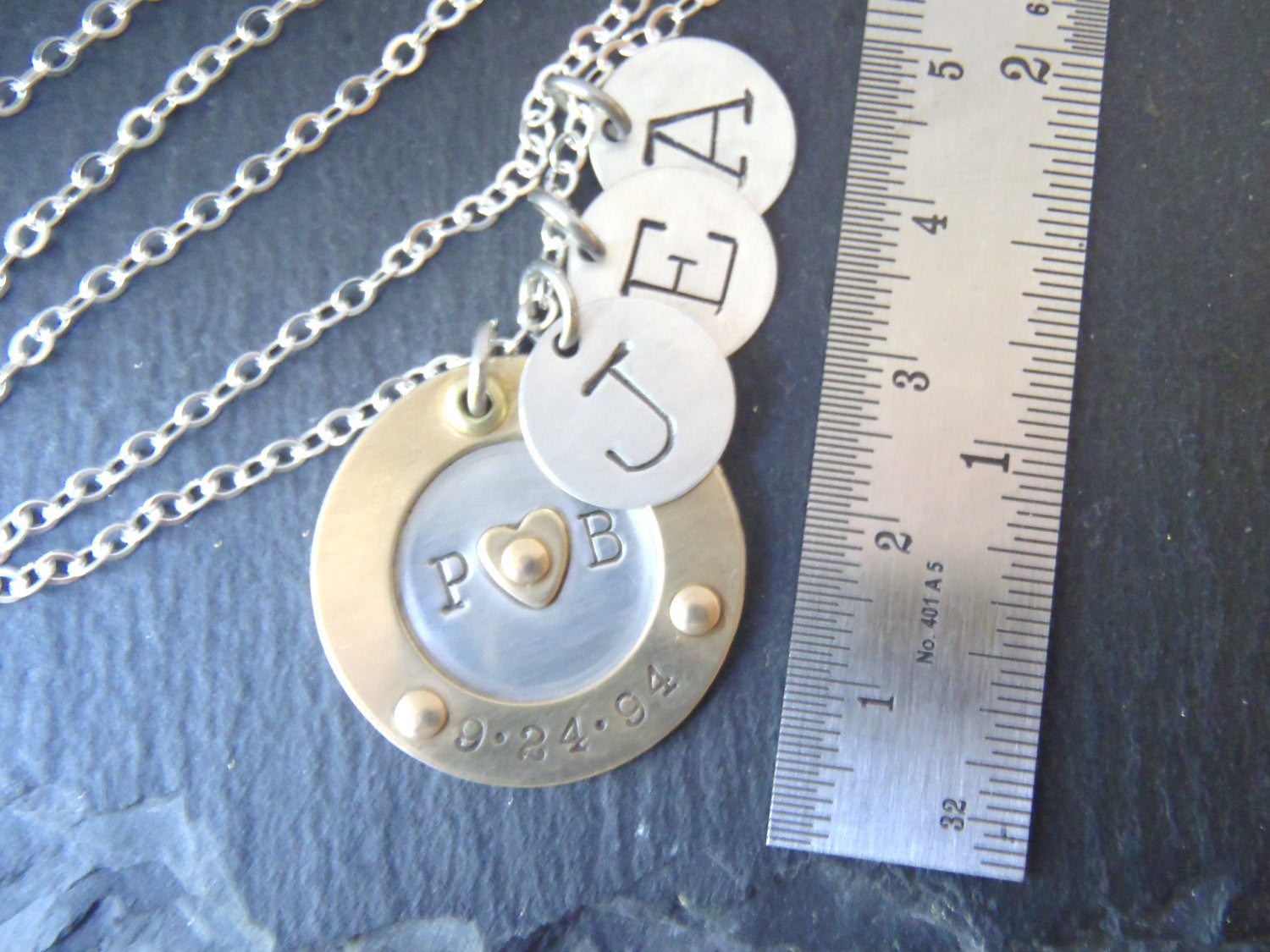 Family initial necklace for mom with kids' initial charms and anniversary date - Drake Designs Jewelry