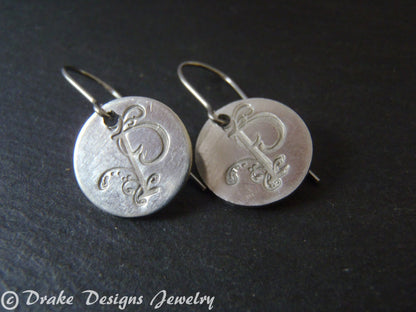 Initial earrings-  hand crafted jewelry - Drake Designs Jewelry