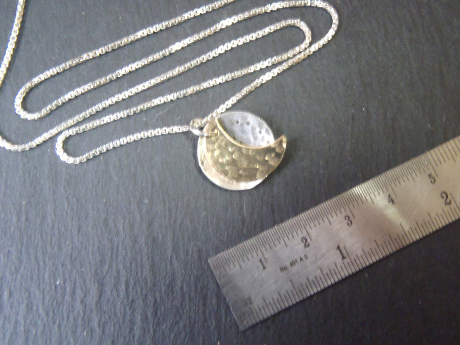 silver and gold fill moon necklace. full and crescent moon phase necklace - Drake Designs Jewelry