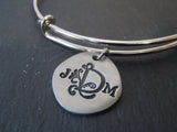 Monogram adjustable bangle bracelet personalized with initials on organically shaped charms - Drake Designs Jewelry