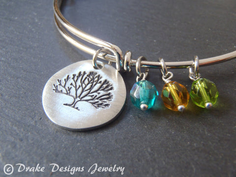 Tree bracelet personalized for mom with birthstones family tree bangle bracelet - Drake Designs Jewelry