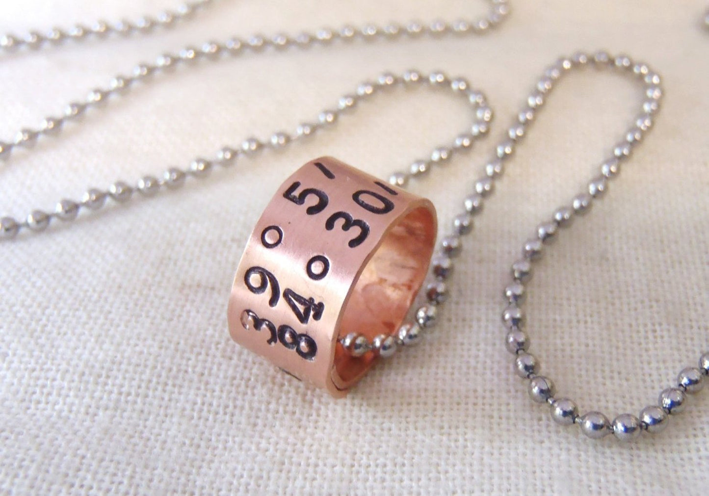 Men's or women's copper GPS coordinates necklace personalized - Drake Designs Jewelry