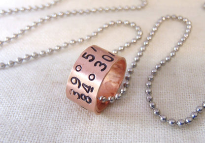 Men's or women's copper GPS coordinates necklace personalized - Drake Designs Jewelry