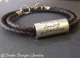 Men's or Women's personalized leather bracelet with your personalized meaningful message - Drake Designs Jewelry