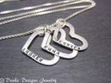 sterling silver mothers heart necklace personalized with custom names necklace heart charms with childrens names - Drake Designs Jewelry
