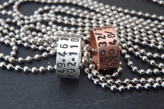 Tiny Riveted Custom Coordinates Charm Necklace - Sterling Silver or Copper Charm long distance boyfriend gift or best friend - Drake Designs Jewelry