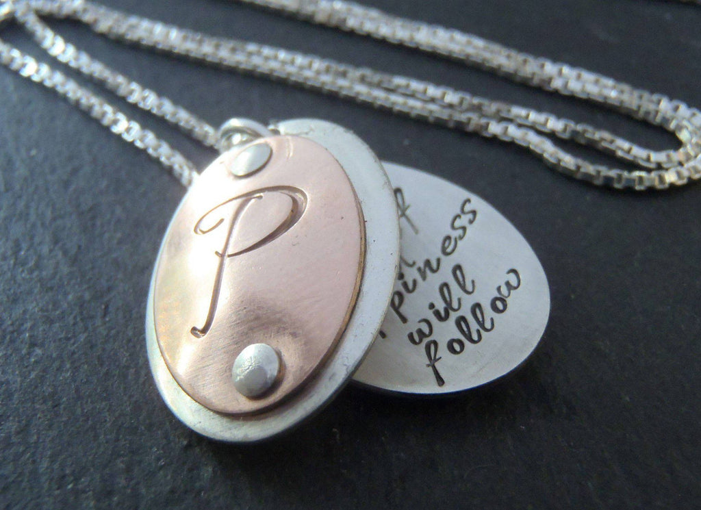 Personalized locket style initial necklace with custom message inside - Drake Designs Jewelry