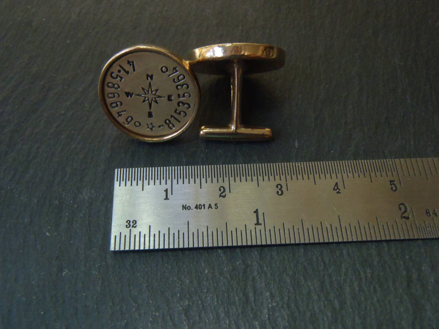 Personalized Cufflinks golden bronze with latitude longitude coordinates - Drake Designs Jewelry