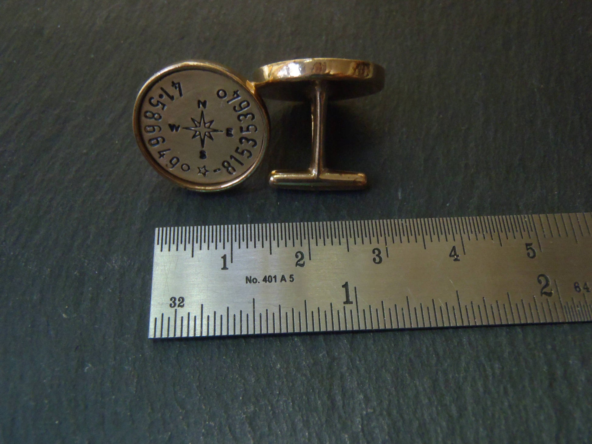 Personalized Cufflinks golden bronze with latitude longitude coordinates - Drake Designs Jewelry