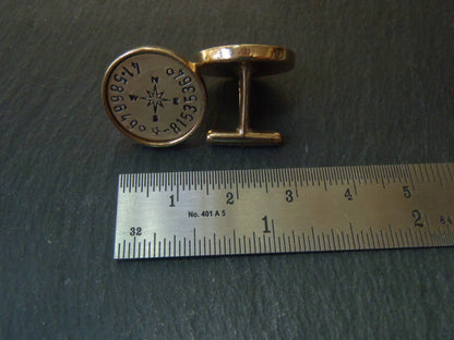 Personalized Cufflinks golden bronze with latitude longitude coordinates - Drake Designs Jewelry