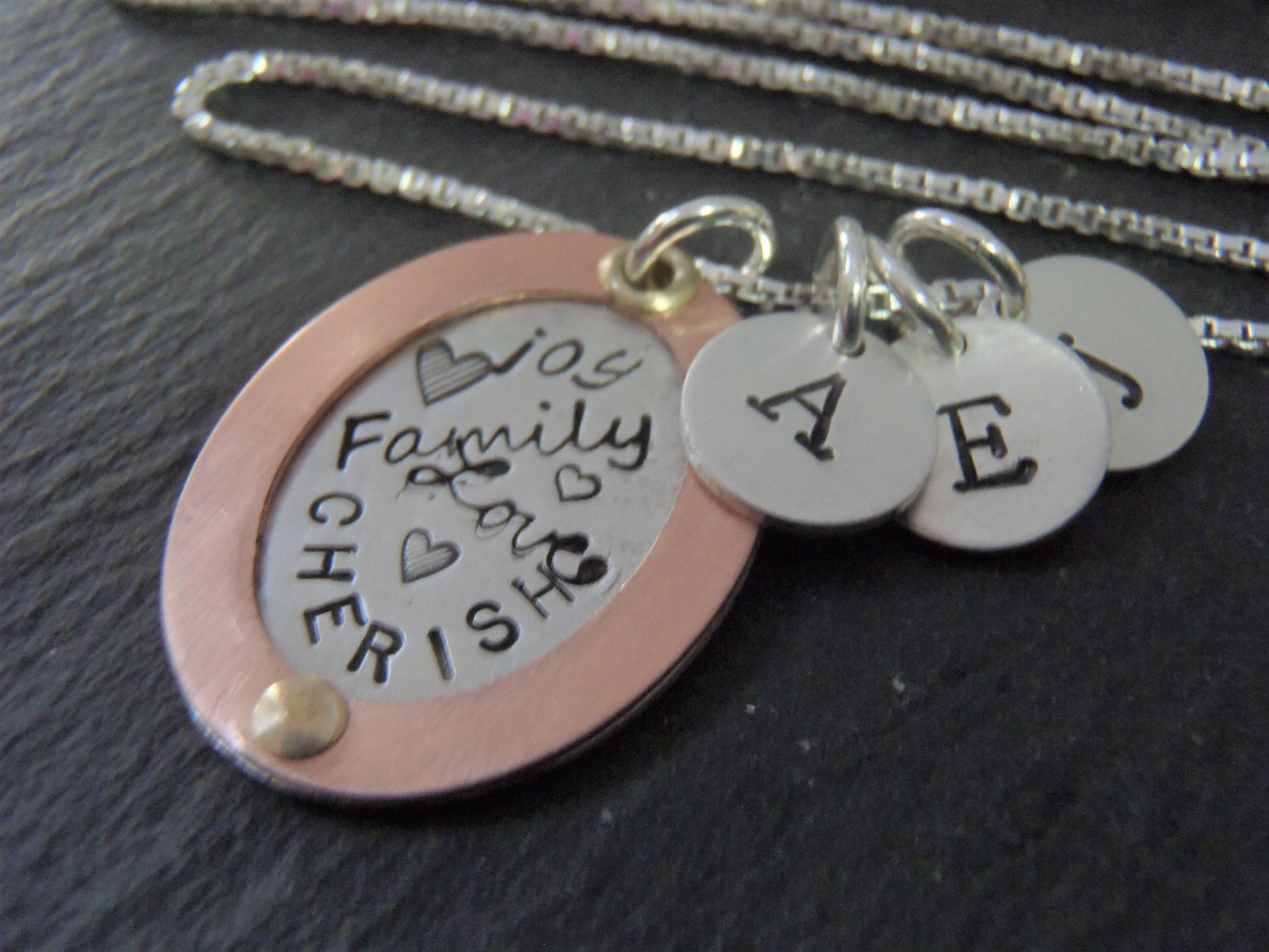 Valentines gift for wife / family initial necklace / personalized copper or rose gold fill and sterling silver - Drake Designs Jewelry