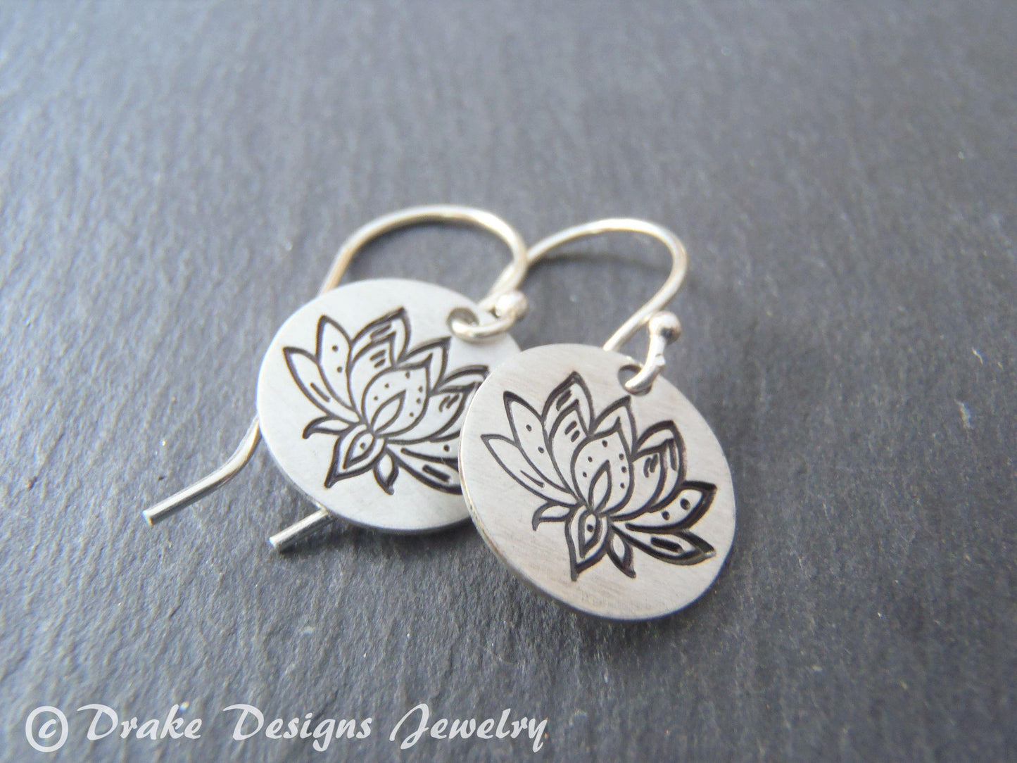 lotus flower  earrings Sterling silver inspirational jewelry water lily - Drake Designs Jewelry