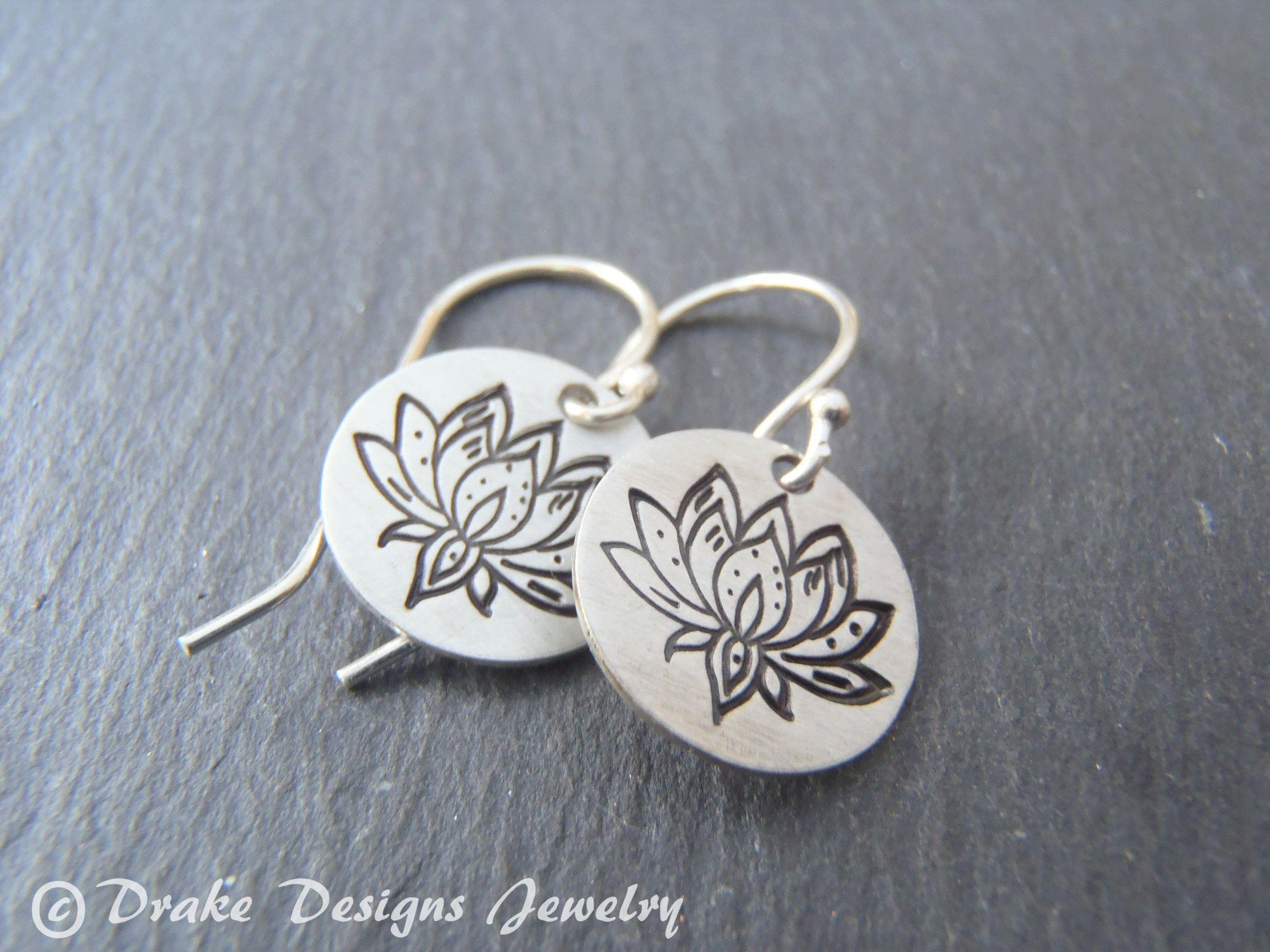 lotus flower  earrings Sterling silver inspirational jewelry water lily - Drake Designs Jewelry