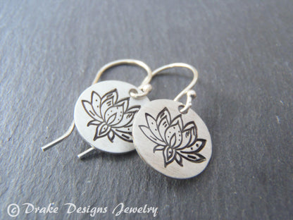 lotus flower  earrings Sterling silver inspirational jewelry water lily - Drake Designs Jewelry