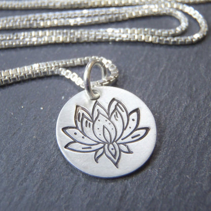 lotus flower necklace sterling silver. yoga jewelry. inspirational water lily gift - Drake Designs Jewelry