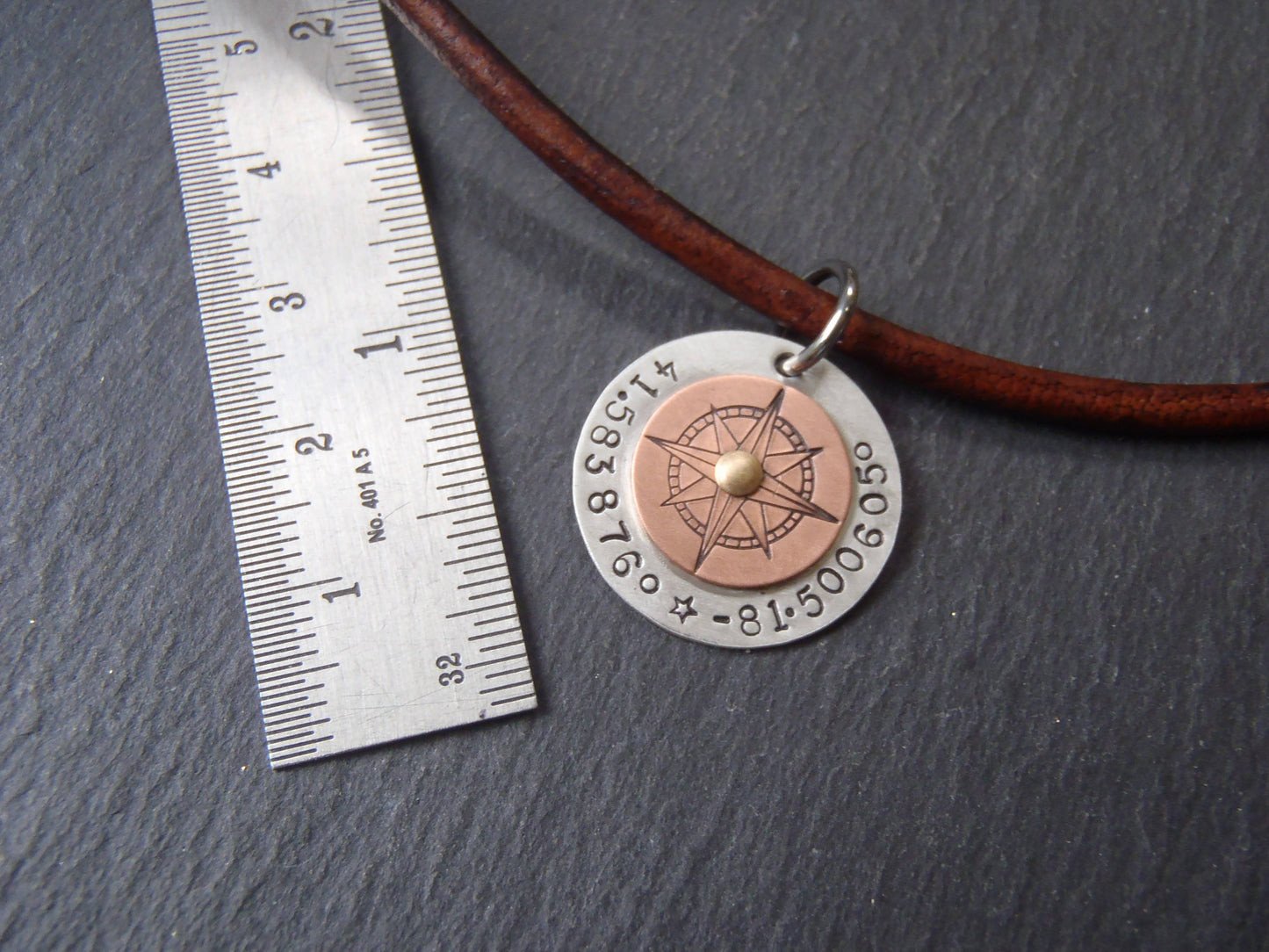 Custom Coordinates Leather Necklace for Men or Women Personalized with Latitude and Longitude on Sterling Silver Pendant - Drake Designs Jewelry
