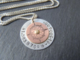 mixed metal custom coordinates compass necklace for women - sterling silver latitude longitude necklace - Drake Designs Jewelry