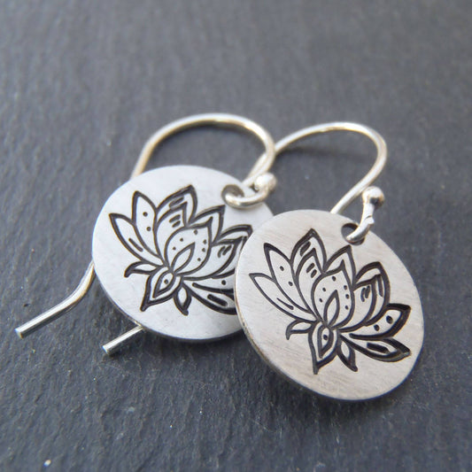 lotus flower  earrings Sterling silver inspirational jewelry water lily - Drake Designs Jewelry
