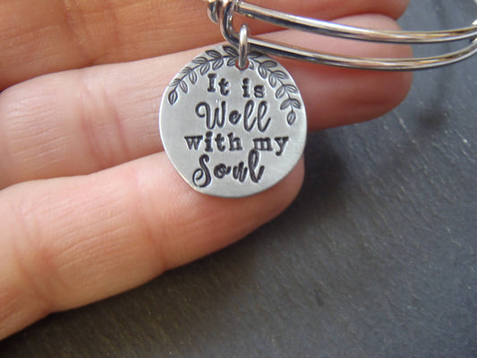 It is well with my soul jewelry adjustable bangle bracelet Inspirational gift for her - Drake Designs Jewelry