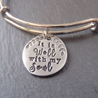 It is well with my soul jewelry adjustable bangle bracelet Inspirational gift for her - Drake Designs Jewelry