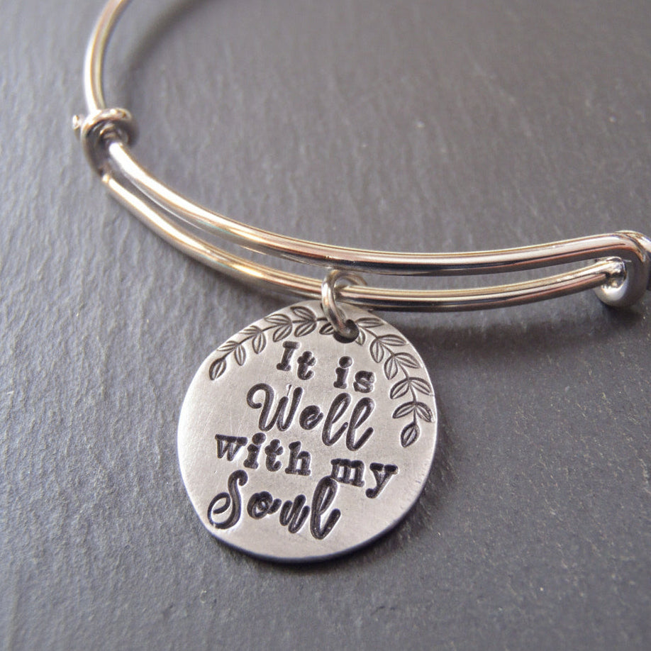 It is well with my soul jewelry adjustable bangle bracelet Inspirational gift for her - Drake Designs Jewelry