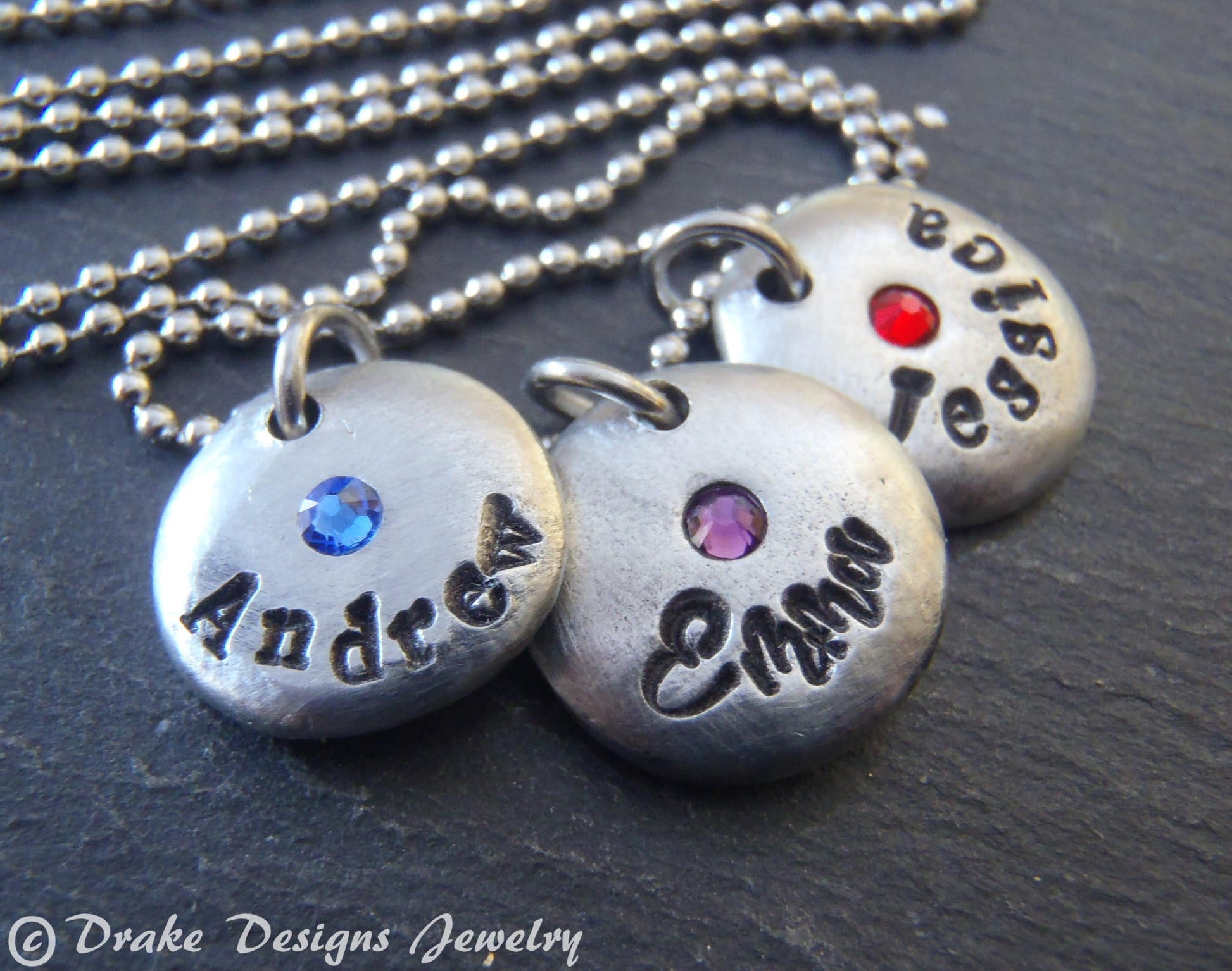 Personalized necklace with kids names and birthstones - Drake Designs Jewelry