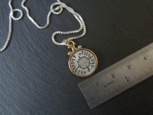 Golden bronze and sterling silver latitude longitude coordinates necklace bronze and sterling silver with raised edge - Drake Designs Jewelry