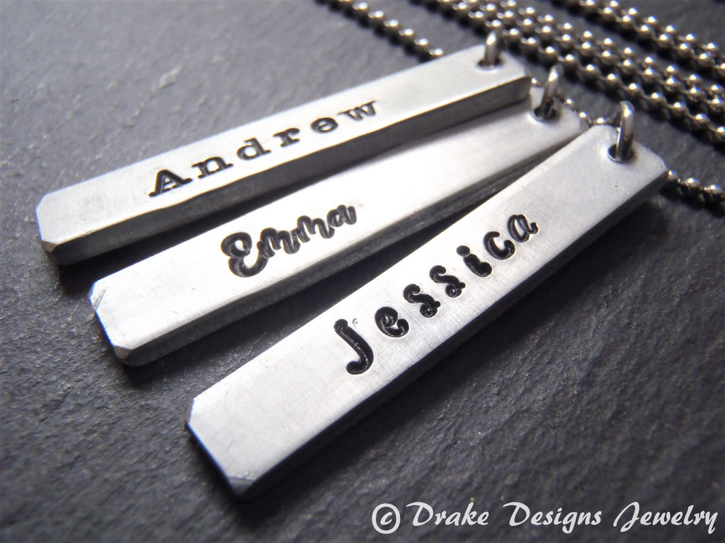 Thick pewter Personalized bar necklace with name in choice of font - Drake Designs Jewelry