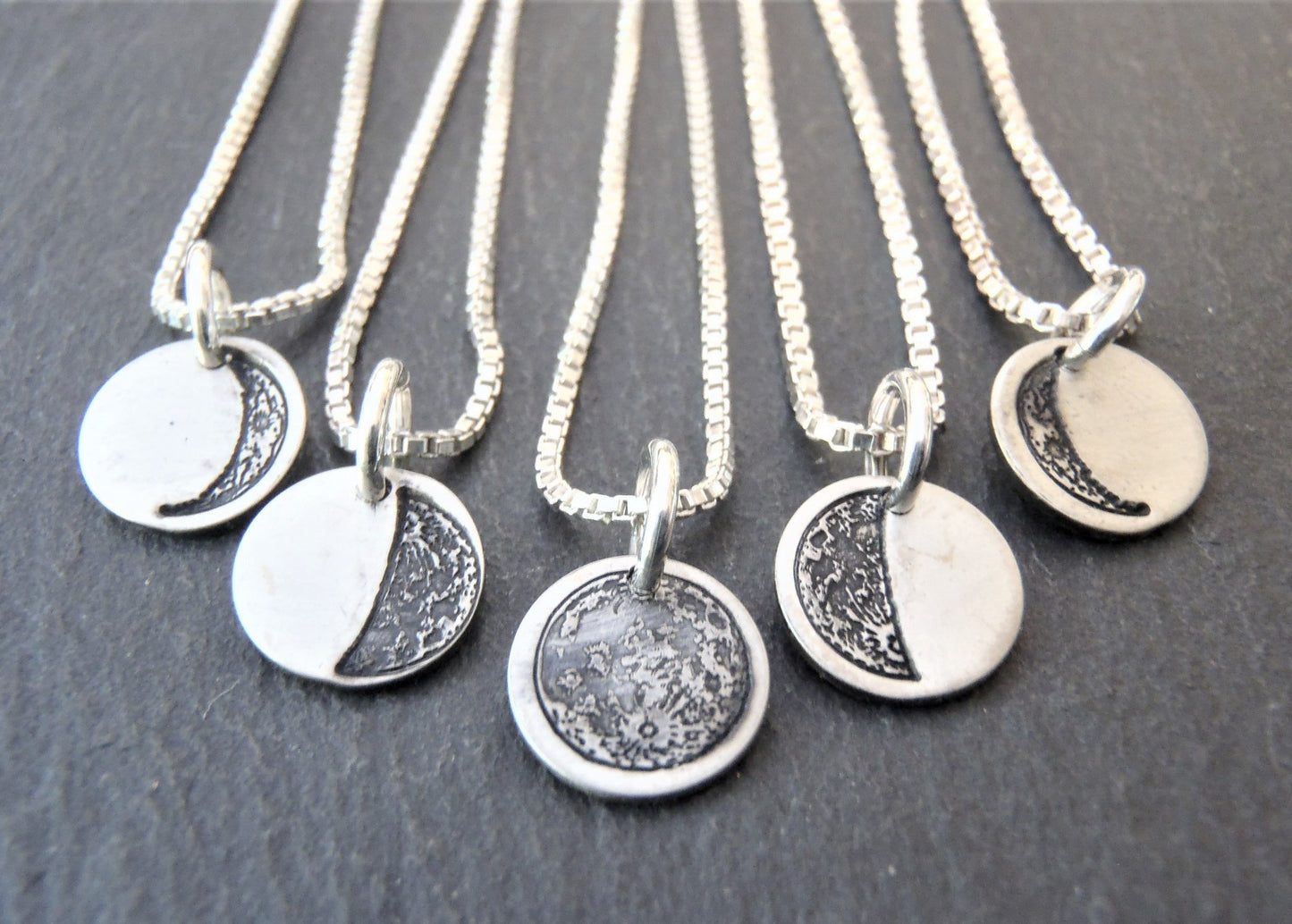 tiny sterling silver moon necklace with choice of moon phase charm - Drake Designs Jewelry