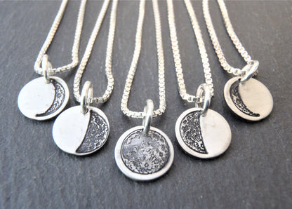 tiny sterling silver moon necklace with choice of moon phase charm - Drake Designs Jewelry