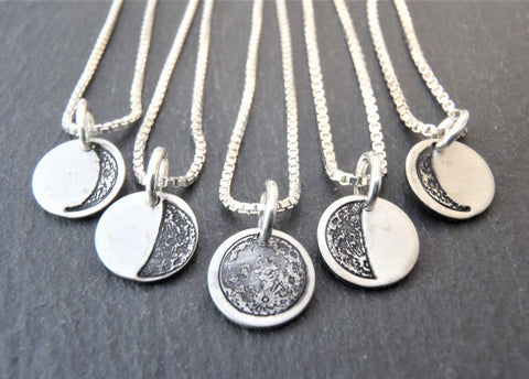 tiny sterling silver moon necklace with choice of ONE moon phase charm - Drake Designs Jewelry