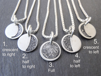 tiny sterling silver moon necklace with choice of ONE moon phase charm - Drake Designs Jewelry