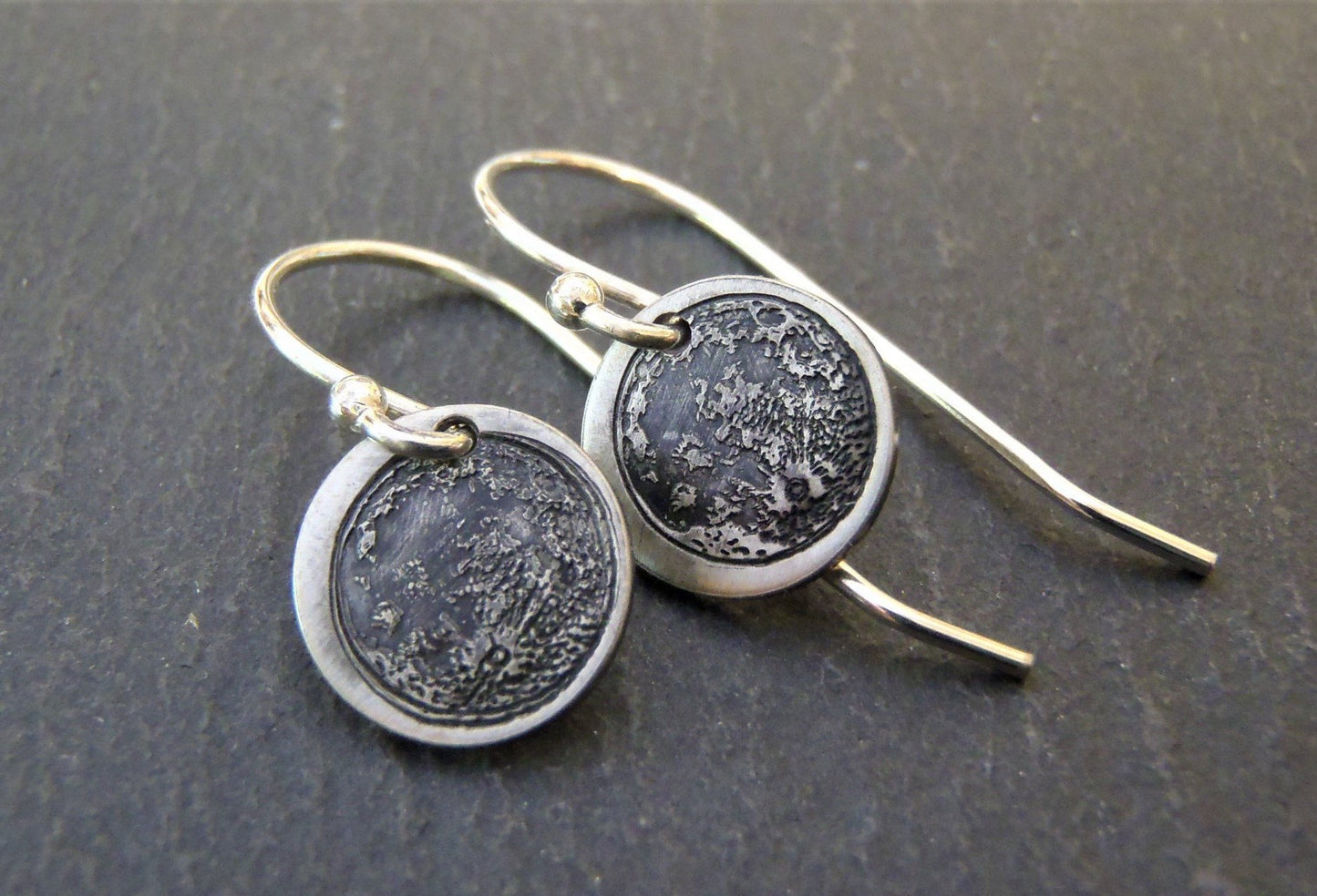 Tiny Full Moon earrings hand crafted from sterling silver - Drake Designs Jewelry