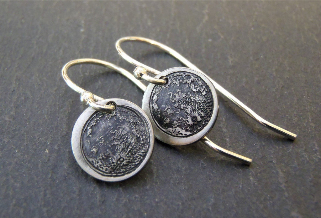 Tiny Full Moon earrings hand crafted from sterling silver - Drake Designs Jewelry