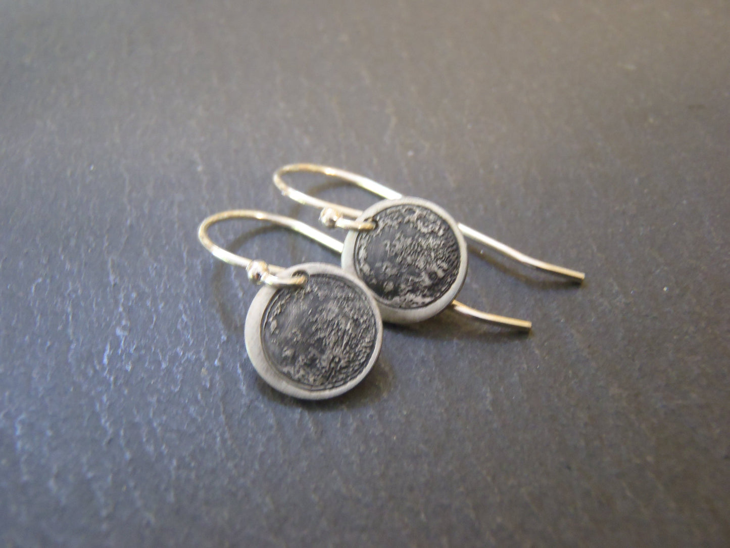 Tiny Full Moon earrings hand crafted from sterling silver - Drake Designs Jewelry