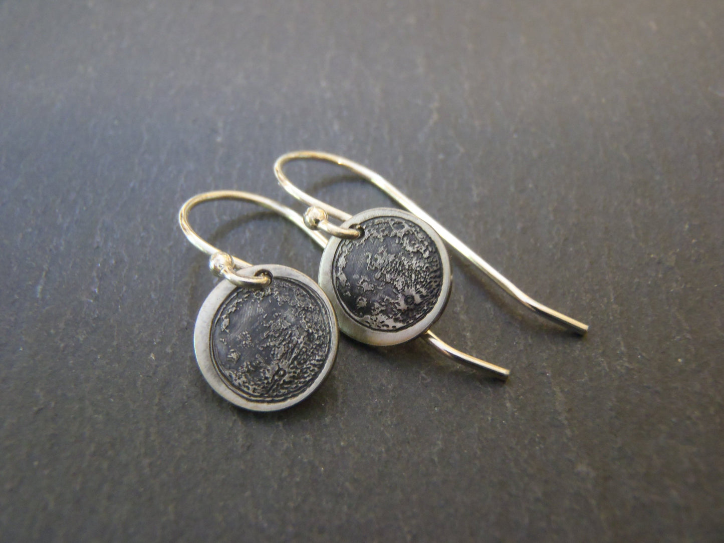 Tiny Full Moon earrings hand crafted from sterling silver - Drake Designs Jewelry